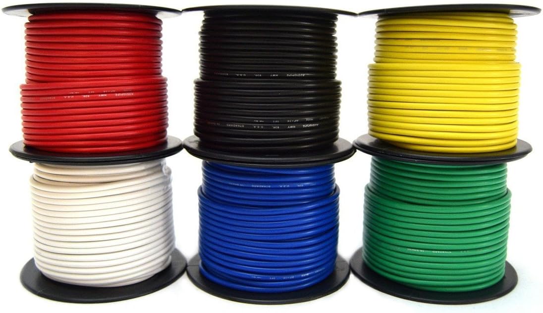 14 GA Single Conductor Stranded Remote Wire 6 Rolls Primary Colors 12V 100FT EA