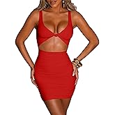 Kaximil Women's Sexy Bodycon Sleeveless Cut Out Ruched Tank Mini Club Party Dresses