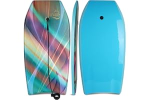 RAYWER Body Board Lightweight with EPS Core, HDPE Slick Bottom, Leash & Adjustable Wrist Rope, Great Surfing for Kids and Adu