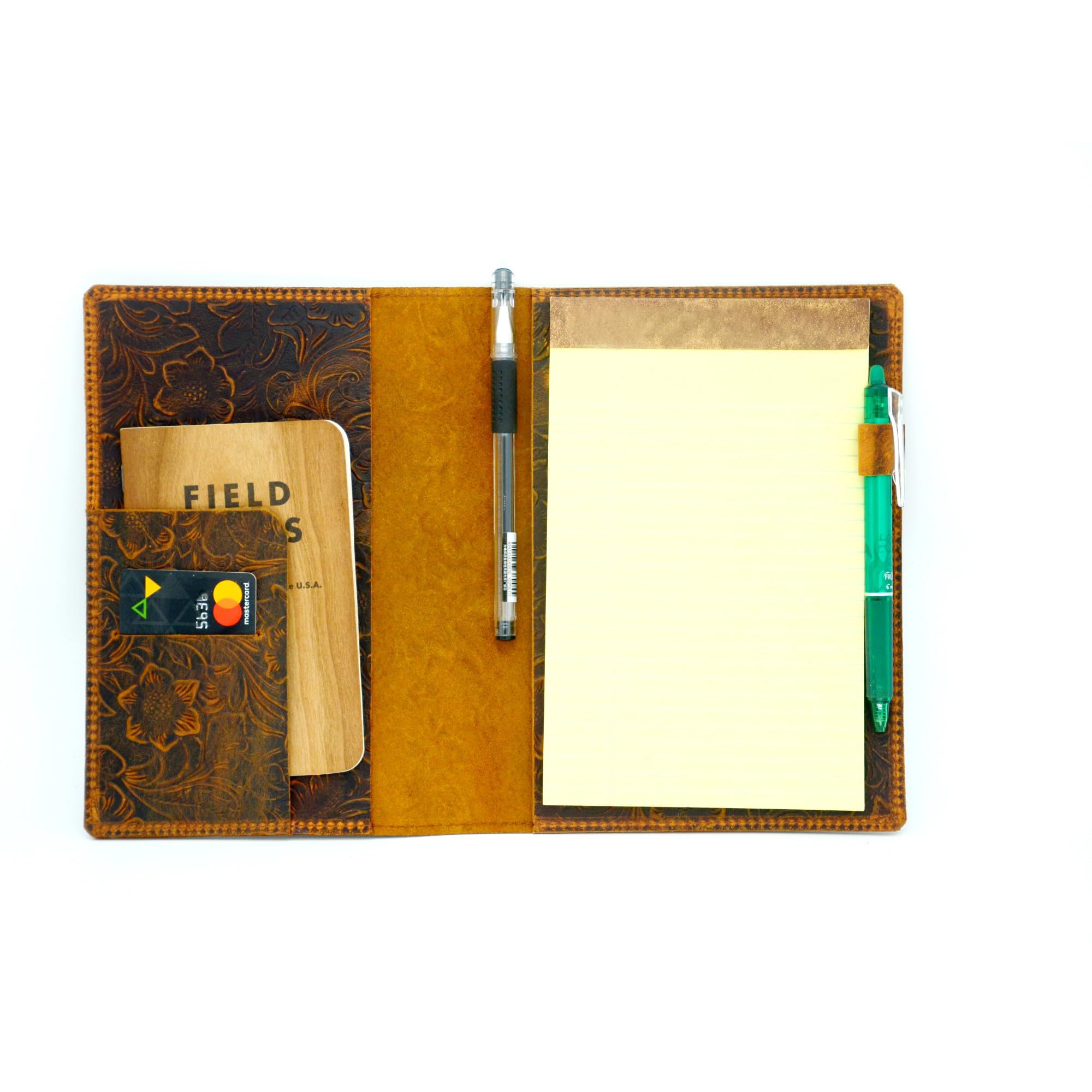 JJNUSA Compatible With Tops The Legal Pad Writing Steno Pads 5 x 8 Ampad Jr. Notepad Silvine 8 x 5, Legal Rule, A5 Notebooks Leather Cover Flower Brown
