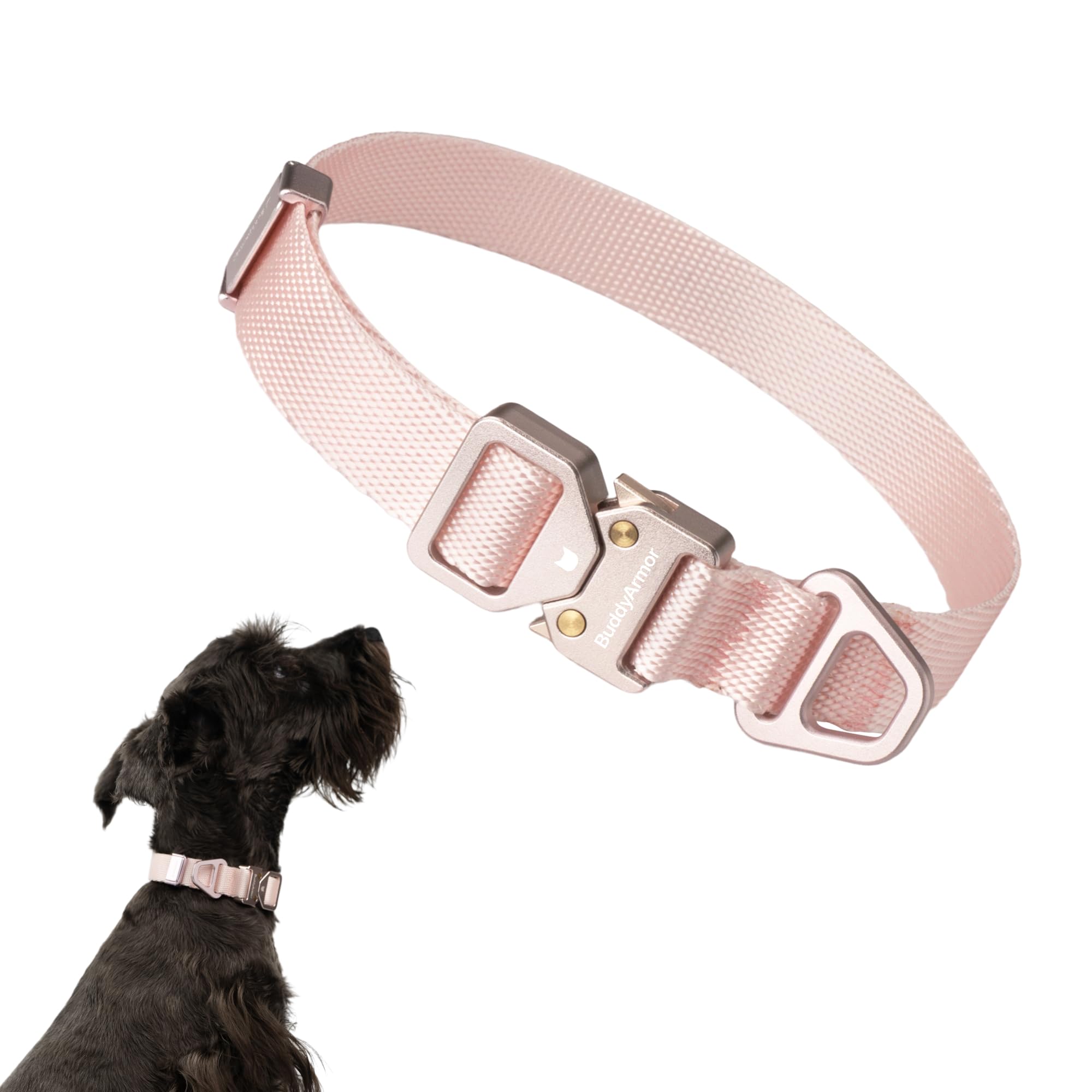 Photo 1 of BuddyArmor Dog Collar Pro, Soft Lightweight Dog Collar with Metal Buckle Quick Release Heavy Duty Adjustable Nylon Collar for Training Walking for Small Medium Large Dogs (Blush Pink, S)