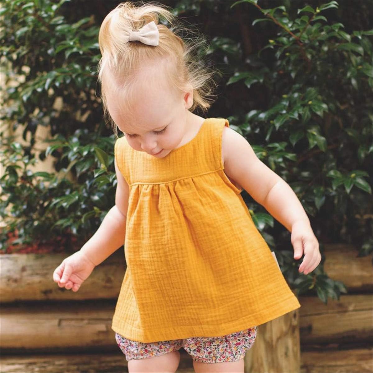 YAKETERA 3 Pack of Baby Toddle Infant Girls Cotton Linen Blend Tank Tops T Shirts Blouse: Clothing