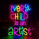 Every Child Is an Artist Neon Sign, Classroom Decor USB Powered Dimmable LED Word Light, Library Reading Corner & Home Study Wall Art, Teacher Gift, Easy Hang Acrylic Backboard