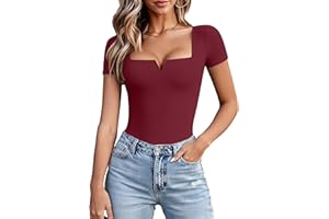 Avidlove Women's Short Sleeve Bodysuit Square Neck Body Suits One Piece T Shirt Summer Going Out Tops Date Outfits
