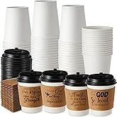 Jingmore 24 Pcs 8oz Christian Bible Vase Coffee Cups with Lids and Sleeves Disposable Inspirational Religious Paper Hot Coffee tea Cups for Church Christian Party Favor Sunday School Church Baptism