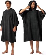 Winthome Changing Bath Robe Surf Poncho Towel Hooded Black M