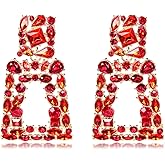KELMALL Chunky Geometric Rhinestone Dangle Earrings for Women – Bold Rectangle Statement Drop Earrings, Gift-Boxed Fashion Jewelry