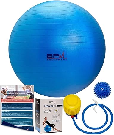 BPM Premium Exercise Ball with Pump, Bonus Massage Ball! Access to Workout Guide. Yoga Ball, Stability Ball, Heavy Duty Office Ball Chair. Anti-Burst ...