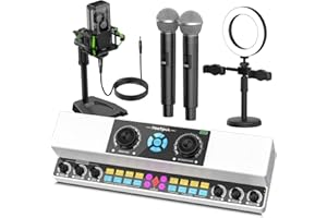 HEETIPUK Y6 Live Streaming Sound Card Mixer Karaoke Machine Easy to Set up With Dual Speakers, One Step Sound Correction, 5200mah Battery Pefect for Indoor or OUTDOOR Live Streaming, Podcast, Family Party.