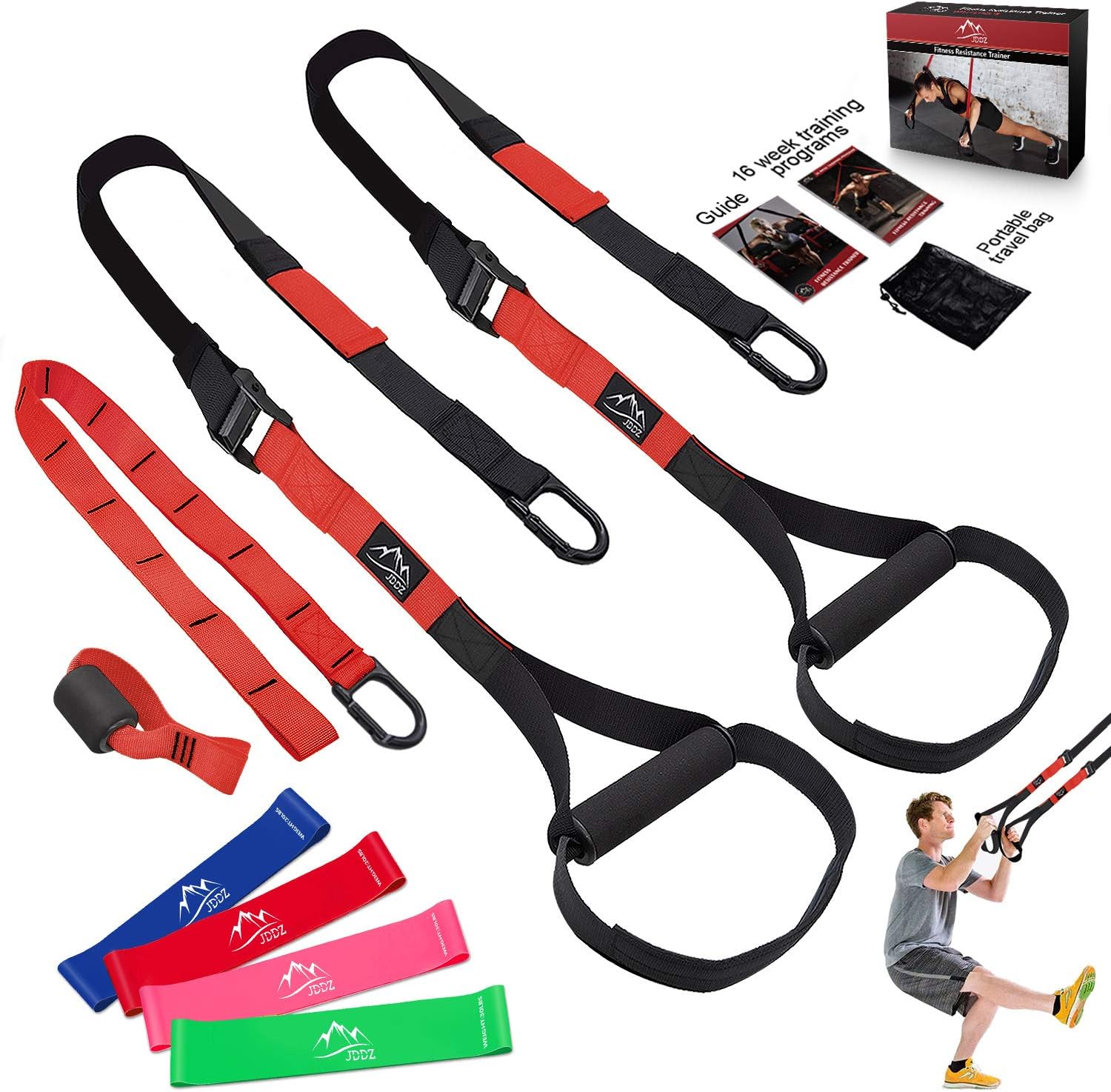 ONTOTL Bodyweight Resistance Training Straps, Complete Workout Straps Fitness Trainer kit Included Door Anchor, Extension Strap, 16 Week Program, Fitness Guide, 4 Exercise Loop Bands