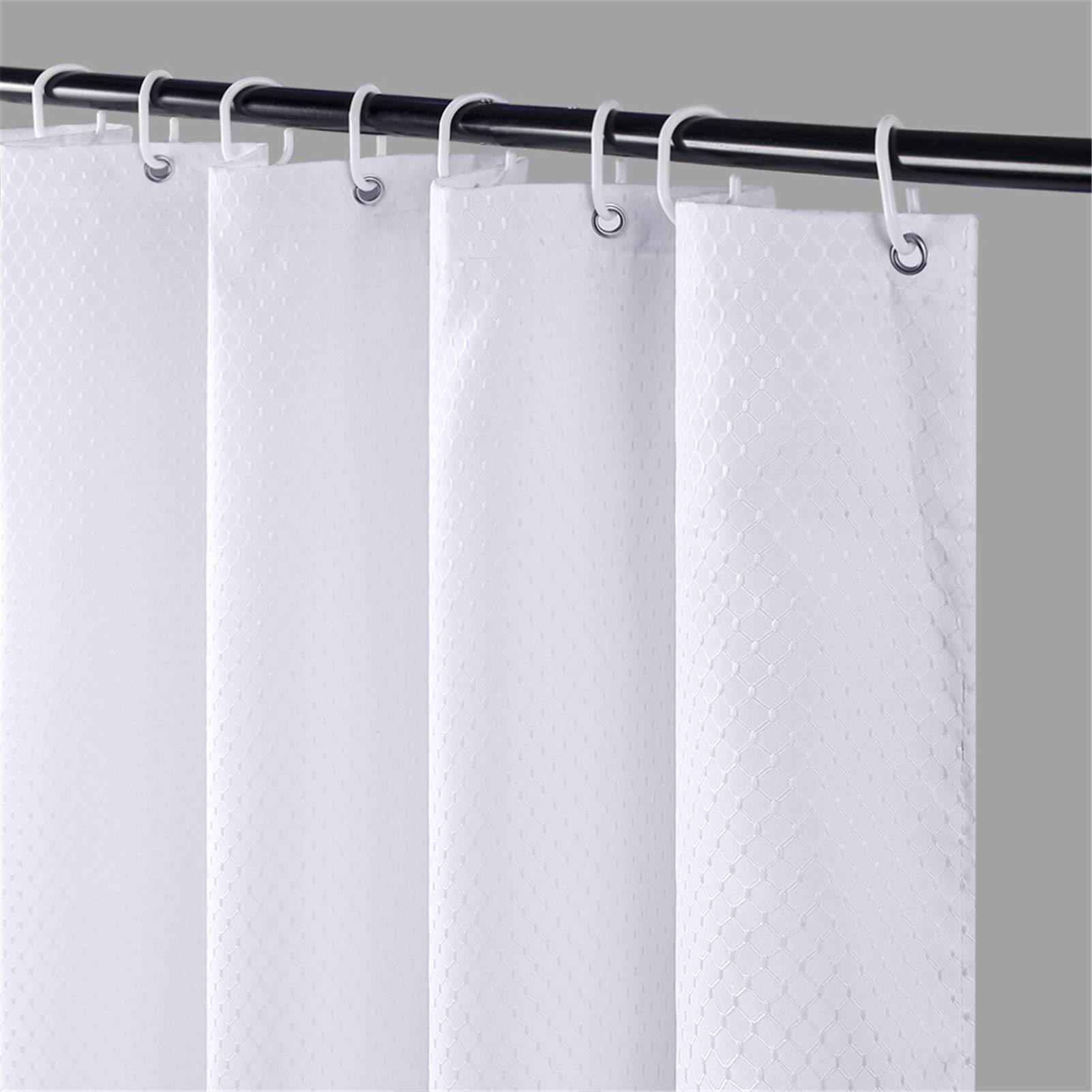 Furlinic Narrow Shower Curtains Waffle Fabric Polyester 120x180cm Anti Mould Mildew Resistant Waterproof White Shower Curtain Liner with 8 Hooks 47x71 Inch.