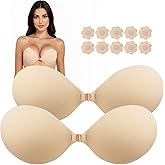Seconds Countdown 2 Pairs Sticky Bra Push Up - Invisible Adhesive Bra with 10 Pcs Pasties,Strapless Bra for Backless Women