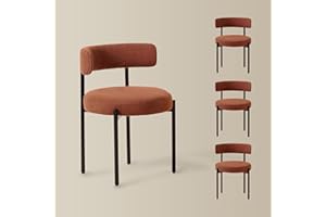 FORSALUND Boucle Dining Chairs Set of 4, Rust Dining Chairs with Upholstered Seat and Round Back, Mid-Century Modern Kitchen Chairs for Dining Room, Restaurant