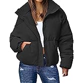 Wyeysyt Women's Winter Cropped Puffer Quilted Jacket Long Sleeve Zip Warm Short Coats Stand Collar Jacket with Pockets