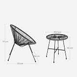 SONGMICS Garden Patio Furniture Set 3 Pieces Acapulco Chair Glass Table Black view 4