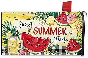 FBCOO Sweet Summer Time Mailbox Cover Magnetic Standard Size 21" x 19", Watermelon Lemon Tropical Decorative Post Letter Box Wrap Decor, Lemonade Ice Cream Farmhouse Garden Yard Outdoor Decoration