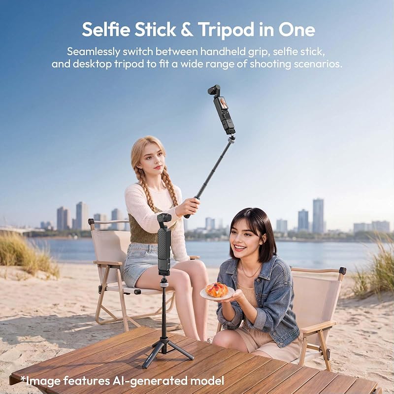 MT95 Mini Stativ für DJI Osmo Pocket 3 4 and Other 1/4" Schraube Cameras | 3-in-1 Selfie-Stick, Stativ, ausziehbarer Verlängerungspol, leichtes Taschengrip für Action-Cams — Foto 7 von 8