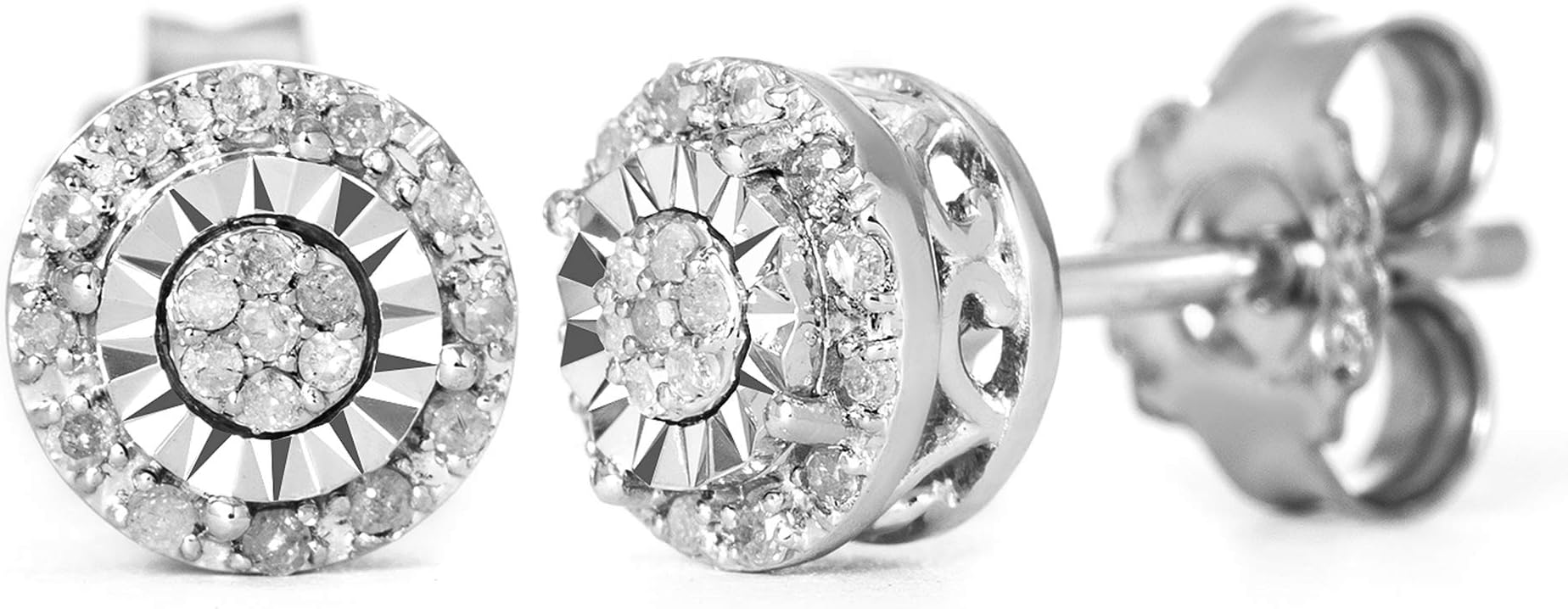 Devin Rose Rhodium Plated Sterling Silver 1/10 Cttw Diamond Stud Earrings for Women (IJ Color I2 - I3 Clarity IGL Certified)