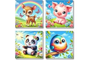 gganmtere 4 Packs Cartoon Animals Framed Paint by Numbers kit for Adult Beginners, Cute Acrylic Adult Paint by Numbers on Canvas, DIY Adult Paint by Number Art Craft Kits for Home Decor 8X8 inch