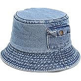 Lrastok Denim Bucket Hat Trendy Washed Cotton Sun Cap Beach Fisherman Hat for Women Men
