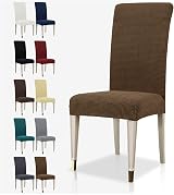 MAXIJIN Jacquard Stretch Dining Chair Slipcovers 6 Brown Parson Chairs