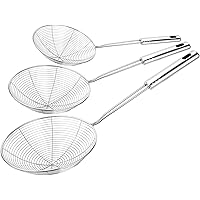 Hiware Extra Large Spider Strainer Skimmer Spoon for Frying and Cooking - Set of 3 Stainless Steel Wire Pasta Strainer with L