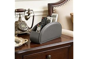 1 Pack Remote Control Holder, Desktop Organizer Makeup Brush Holder Storage, 5 Compartments Vegan PU Leather TV Remoter Caddy
