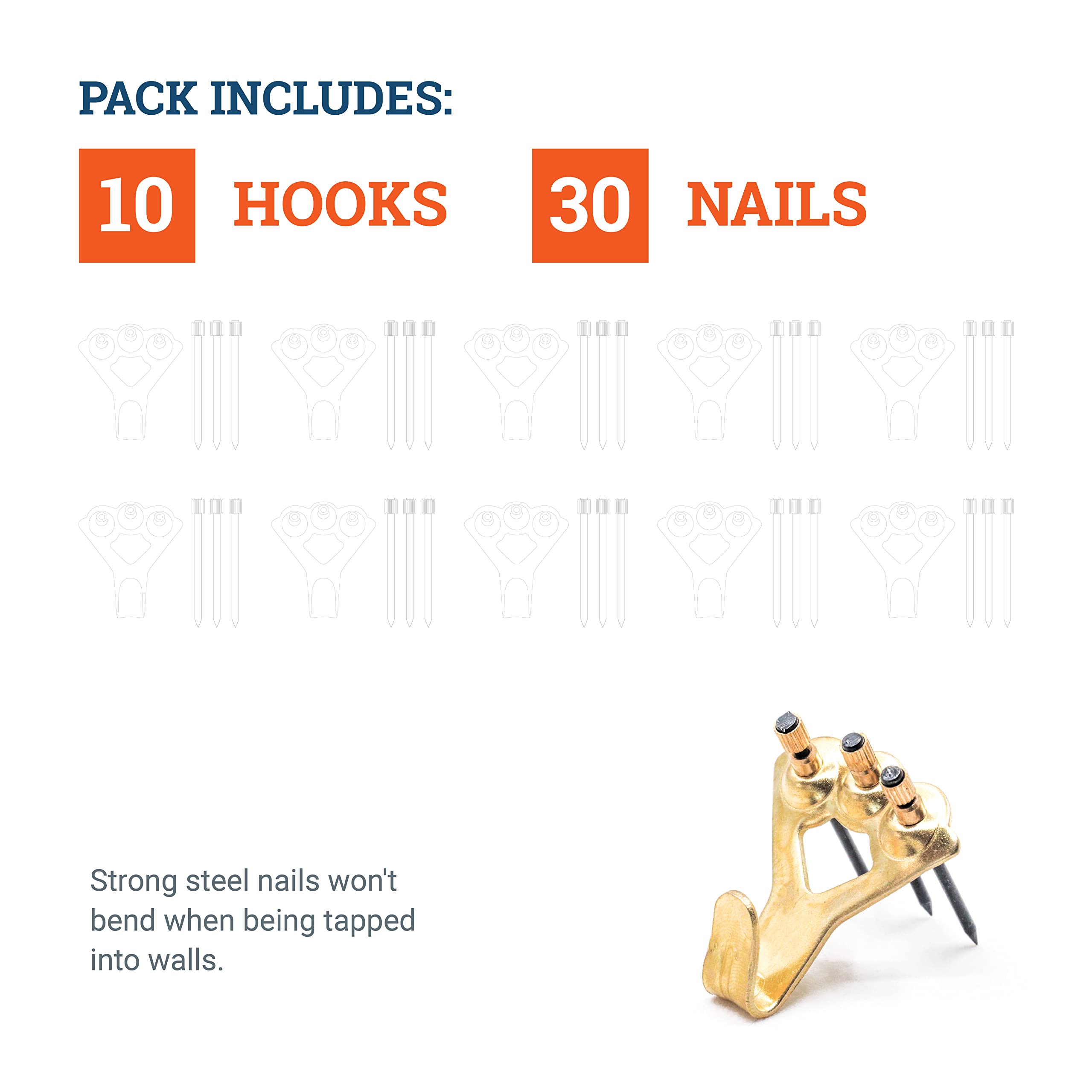 100 lb Picture Hangers, 10 Pack with Nails - Picture Hanging Hooks, Picture Hanging Hardware, Frame Hooks or Hangers, Heavy Duty Picture Hangers, Mirror Hanger - for Drywall and Plaster