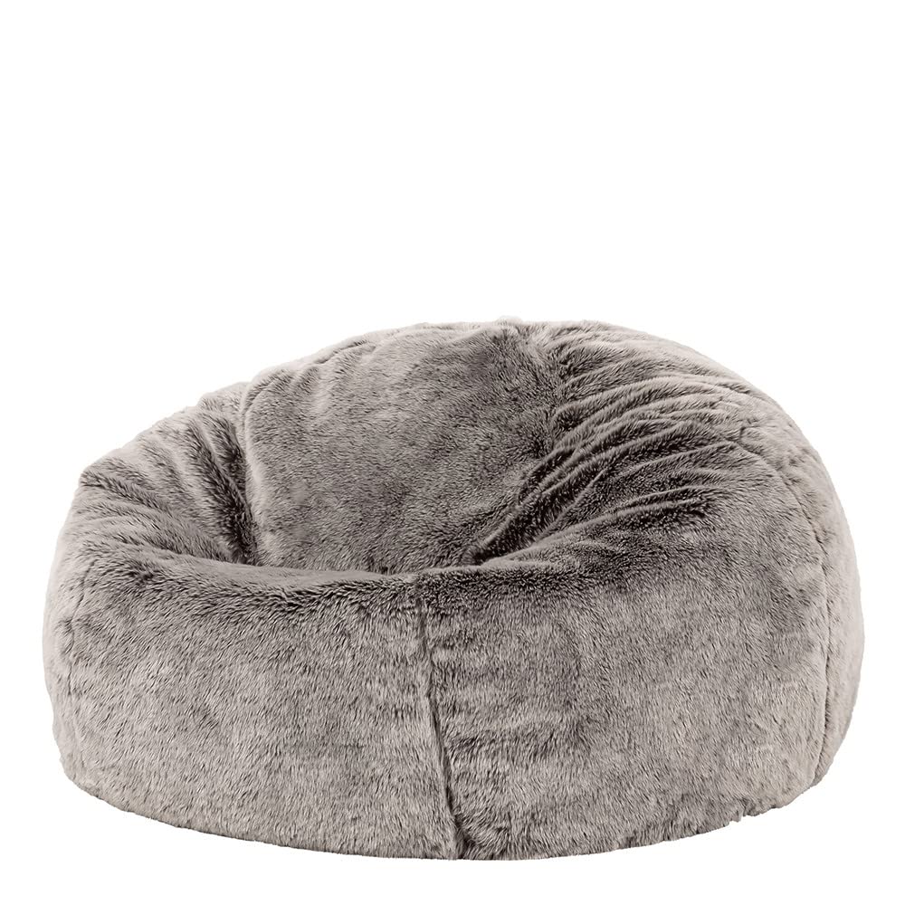 icon Kingston Faux Fur Fluffy Bean Bag, Arctic Grey, Large Adult Bean Bag Chair with Filling Included, Comfy Chair, Living Room Furniture, Bedroom Furniture