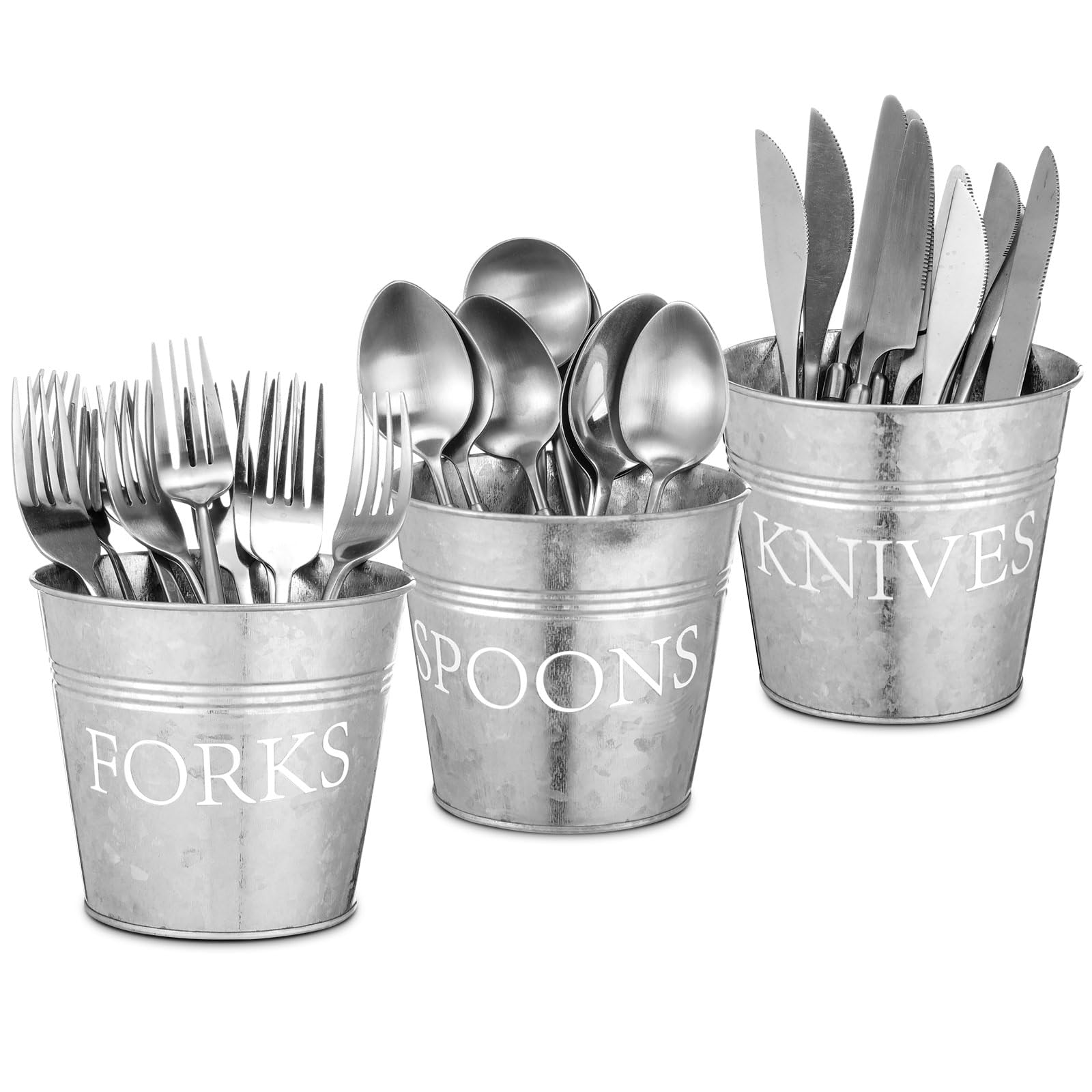 Silverware Container For Counter Honeydak 3 Pcs Farmhouse Silverware Holder Countertop Metal Cooking ...