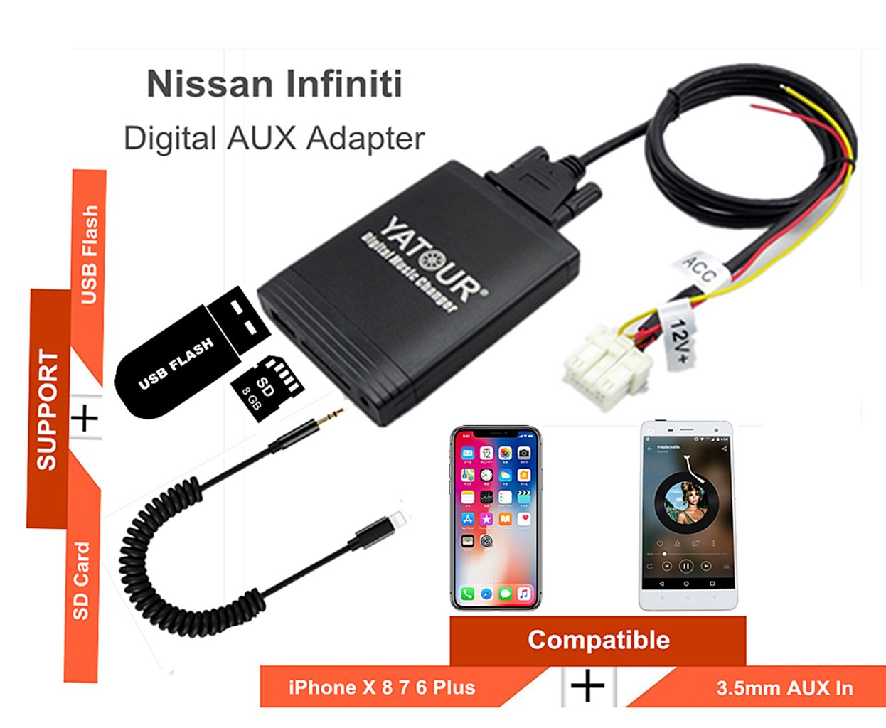 Nissan Infiniti Stereo AUX Adapter, Digital Car Audio Input Interface with  SD Card, MP3 USB, 3.5mm AUX in, Music Player for Nissan Infiniti 1995-2011  ...