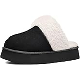 Litfun Women's Fuzzy Memory Foam Slippers Fluffy Winter House Shoes Indoor and Outdoor, Black 8-8.5