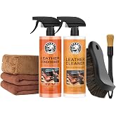 Car Leather Cleaner and Conditioner Kit, Leather Care Cleaning Kit with Horse Hair Cleaning Brush - Safe for Car Interiors, Furniture, Boots, Bags &amp; Apparel - Deep Cleaning, Non-Greasy Restorer