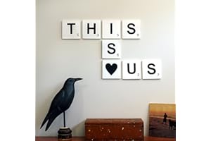 Headwaters Studio This Is Us Scrabble Wall Tiles - Family Crossword Wall Decor with Large Scrabble Tiles, White (5"x5")