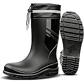 Ovyuzhen Rain Boots for Men Garden Boots Waterproof Mens Rubber Shoes with PVC Comfort Lightweight Work Mud Boots Resistant Durable Slip for Fishing Farming Gardening