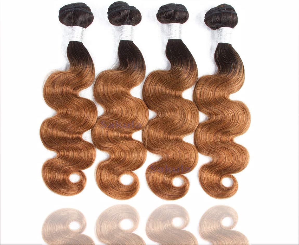 Sakula Ombre Body Wave 100% Human Hair Bundles Brazilian Unprocessed Virgin Remy Hair Extensions with 1B/30 Color (12 14 16 18 inch)