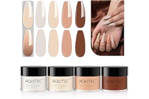 Aokitec Dip Powder Nail Set - Fall Winter Dipping Powder 4 Colors Warm Neutrals Brown Warm Orange Milk White Color Dip Powder Starter Kit French Manicure Home DIY Dip Nails, No Nail Lamp Needed