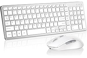 SHUNJINRUN Wireless Keyboard Mouse Combo - Rechargeable, Quiet, Compact Design with Number Pad, 2.4 GHz USB Receiver, Slim Keyboard and Ergonomic Mouse Set for Windows Computer Desktop PC Laptop -Silver White
