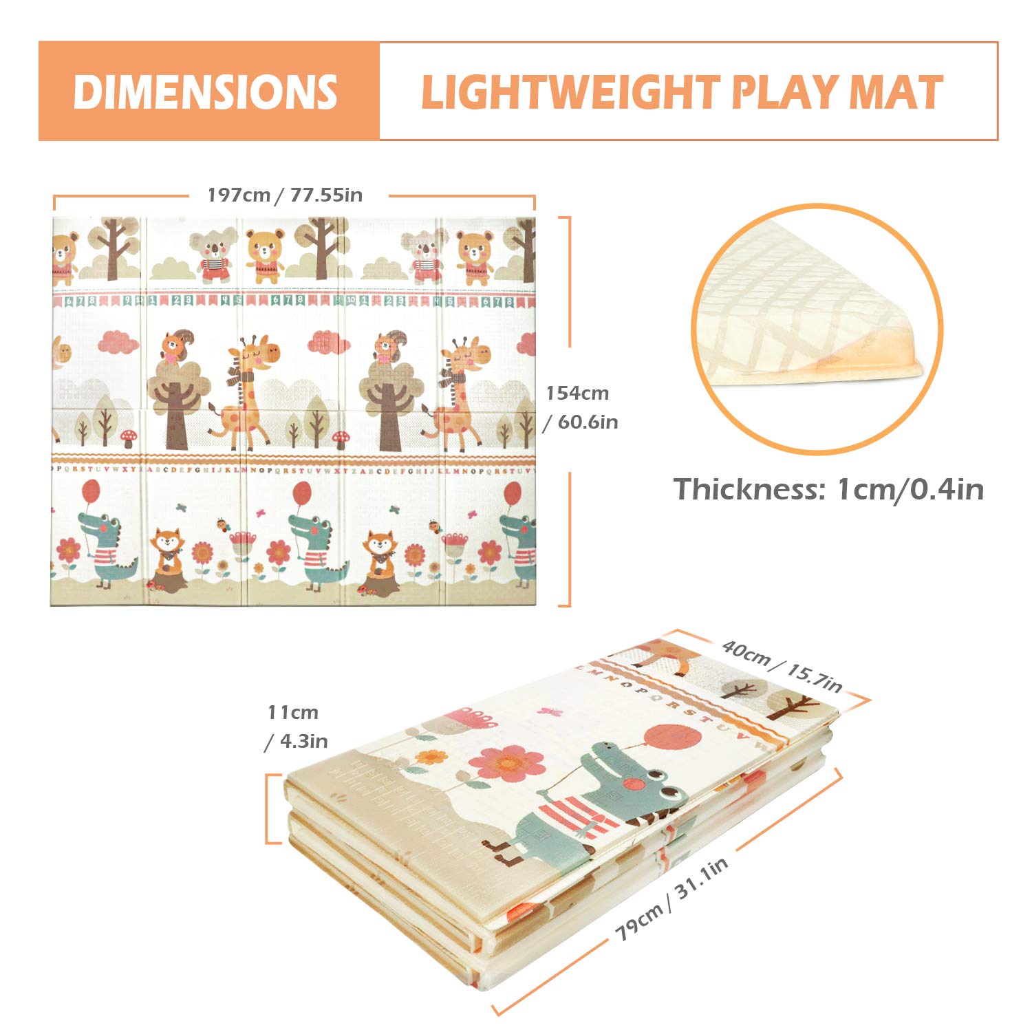 Baby Play Mat, Folding Playmat Waterproof Reversible Baby Crawling Mat Large Foam NonToxic Kids Play Mat Anti-Slip Portable Tummy Time Playroom Foldable Playmats for Infant, Toddler - 61x78x0.4IN : Baby