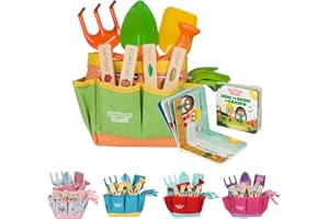 THE STORYBOOK KIDS EXPLORERS CLUB Matching Board Book - Green Kids Gardening Tools Set Includes Sturdy Tote Bag, Watering Can, Shovel, Rake, and Trowel - Garden Storybook - Kids Garden Tools- Easter Gifts for Toddler Age on up.