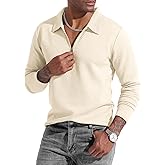 UOUA Men's Polo Shirt Quarter Zip Tops Soild Casual Geometric Texture Long Sleeve Sweaters Pullover Golf Sweatshirts
