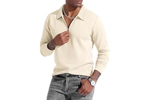 UOUA Men's Polo Shirt Quarter Zip Tops Soild Casual Geometric Texture Long Sleeve Sweaters Pullover Golf Sweatshirts