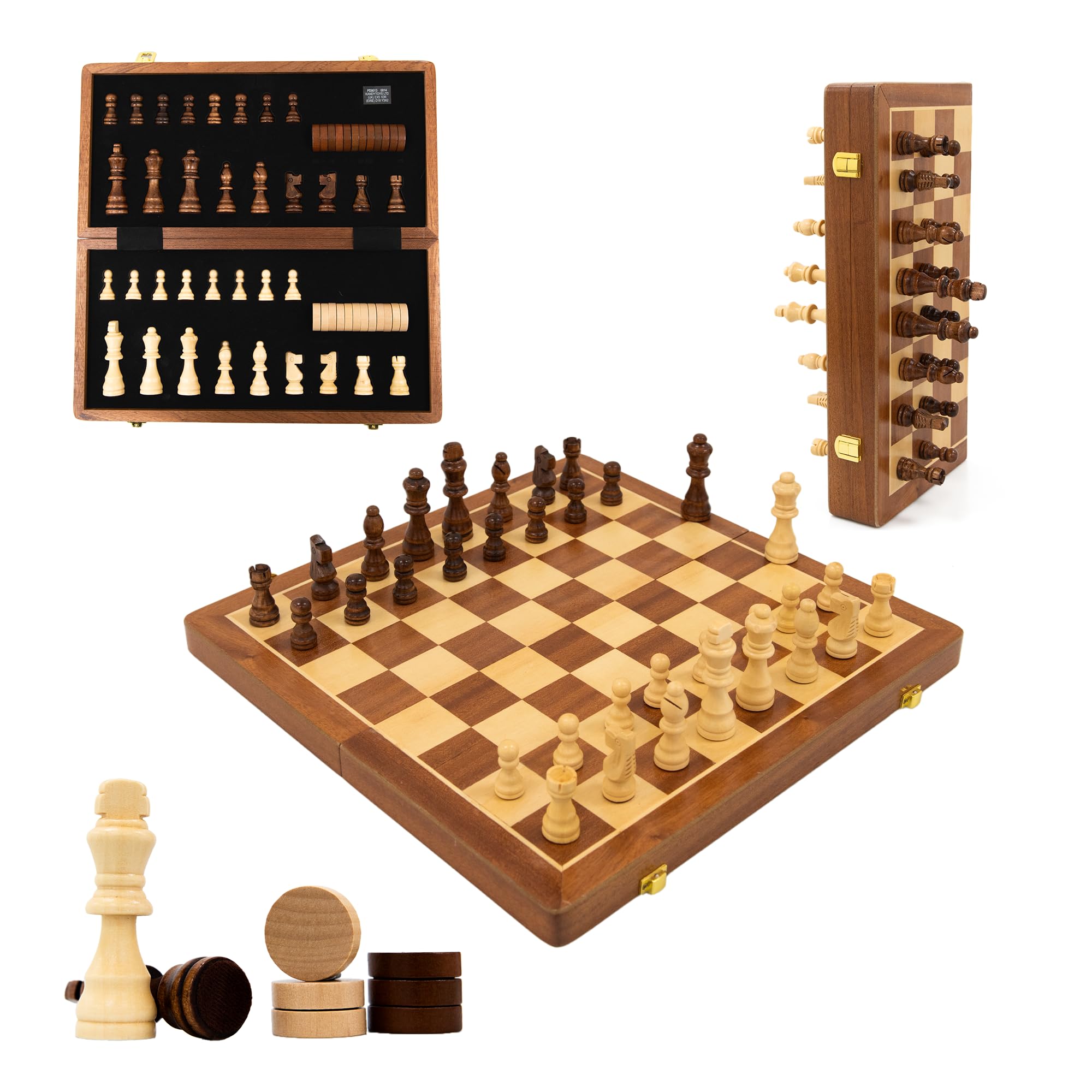 M.Y Premium 15" Wooden Magnetic Chess Set | Traditional Chess Board Game with Draughts for Kids & Adults