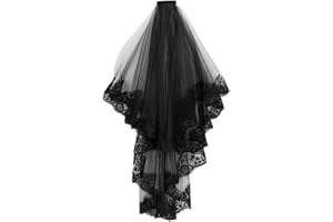 IBLUELOVER Black Lace Veil Hair Accessory 2 Tier Creative Cathedral Wedding Veil with Comb Costume Accessory Party Headwear