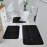 HUXMEYSON Bathroom Rugs Sets 3 Piece, Ultra Soft Velvet Memory Foam Bath Rugs, Non-Slip & PVC Backing Bathroom Mat Set, Washable Quick Dry Bath Rug - Black