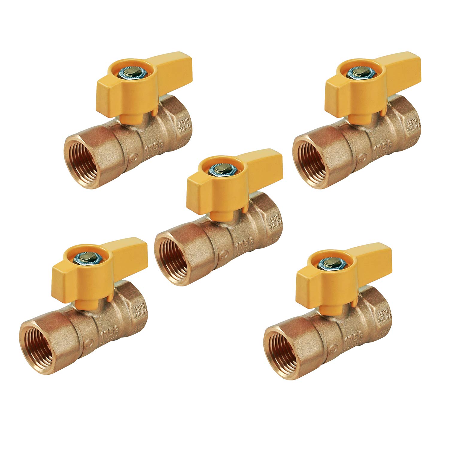 Photo 1 of Midline Valve Y12FIP-5 Premium Brass Gas Ball Valve, with Yellow Aluminum Alloy Handle 1/2 in. FIP Connections (Pack of 5)