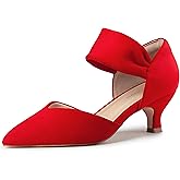 LOOPCHARM Women's Kitten Heels Pointed Closed Toe Ankle Strap Low Pumps Dress Shoes Slip On Pumps for Wedding Party Work