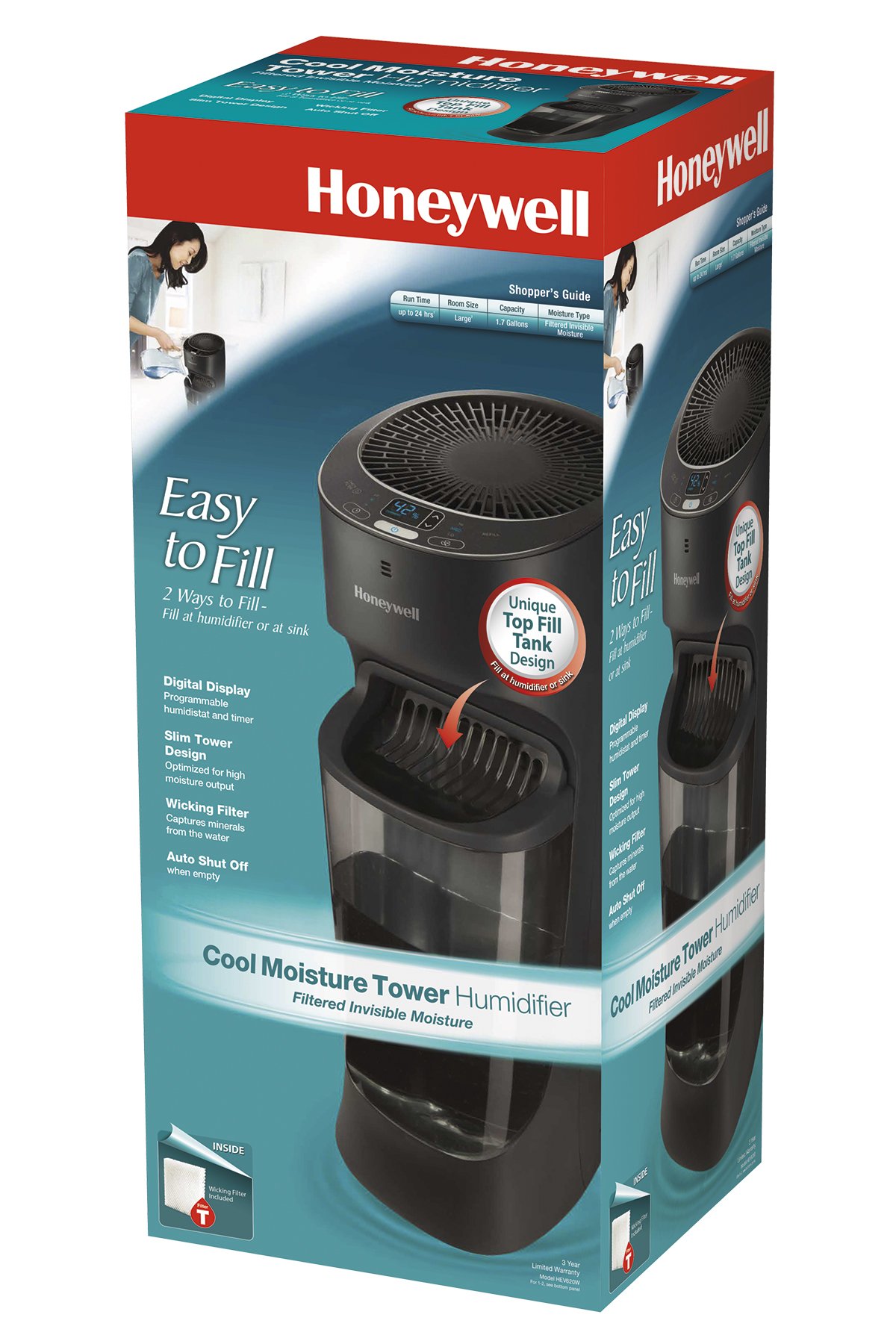 Honeywell Top Fill Digital Humidistat Tower Humidifier, Black