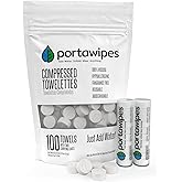 Portawipes Compressed Toilet Paper Tablet Coin Tissues - 100 Pack with 2 Carrying Cases