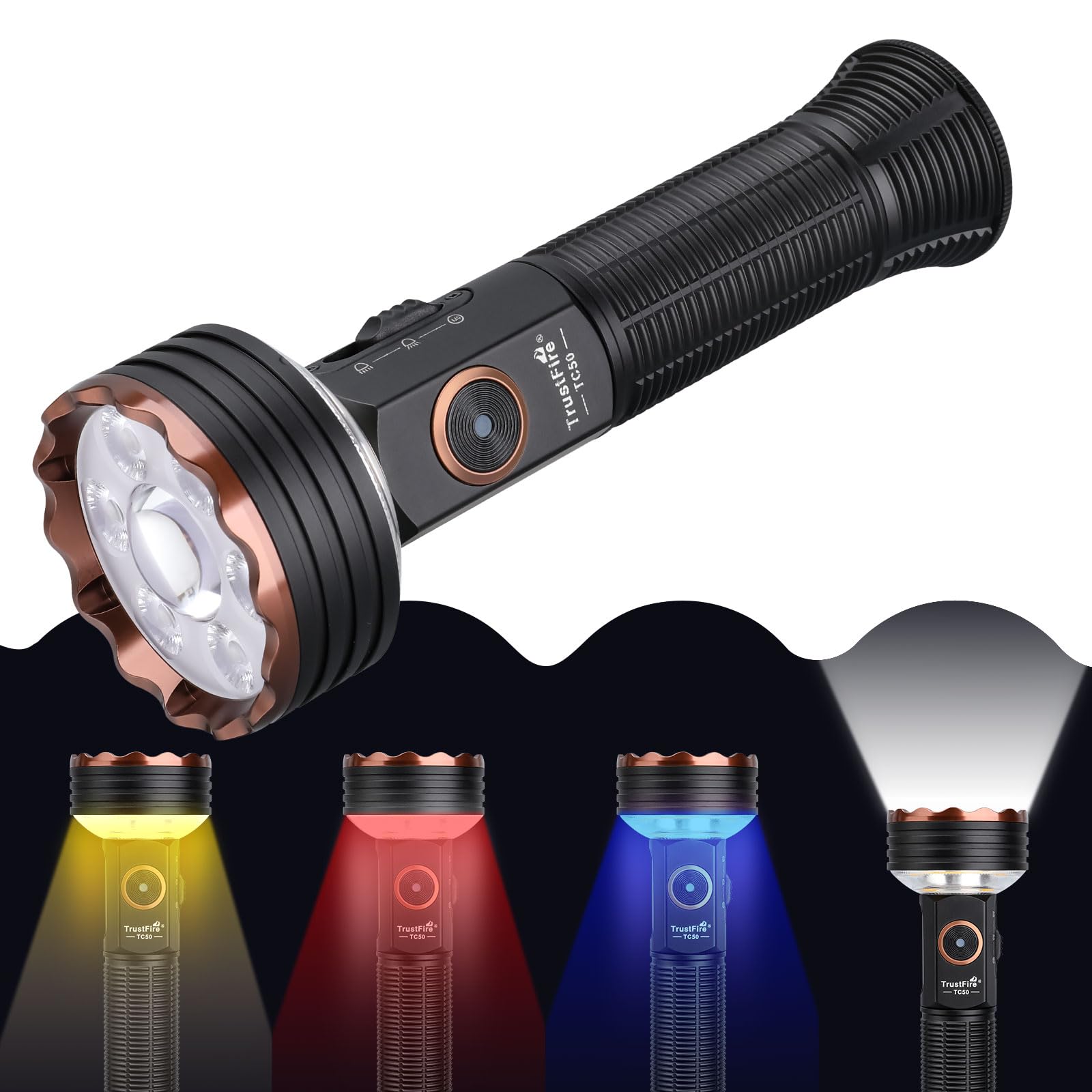TrustFire TC50 High Lumen Flashlight, 5100 Lumen Rechargeable LED ...